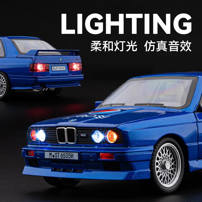 1: 24 Zabawkowy model samochodu ze stopu BMW M3, dźwięk i światło otwierania drzwi, zawieszenie odbijające, klakson, zabawka dla dzieci