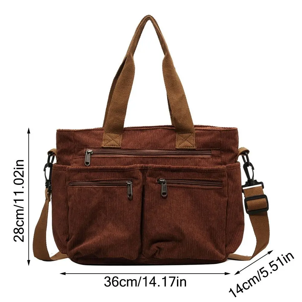 Large Capacity Corduroy Handbag Simple Multi-pocket Women's Shoulder Bag Tote Removable Shoulder Strap Girl Corduroy Handbags