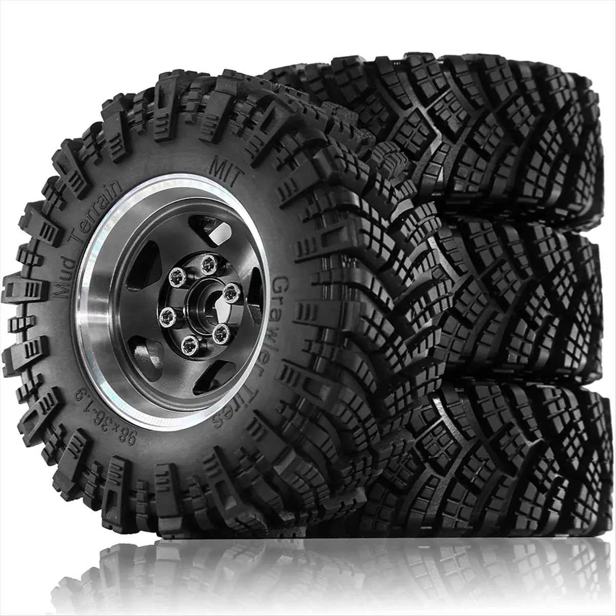 Doings 4pcs 98mm Metal 1.9Inch Beadlock Wheel Rim Rubber Tire Set for 1/10 RC Crawler Car TRX4 D90 Axial SCX10 II III Bronze