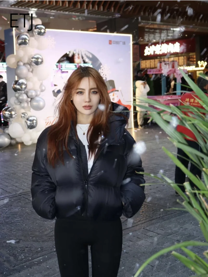 ETJ 2026 Women's Polyester Puffer Jacket Hooded Thick Padded Winter Coat Windproof Water Resistant Oversized Bubble Coat