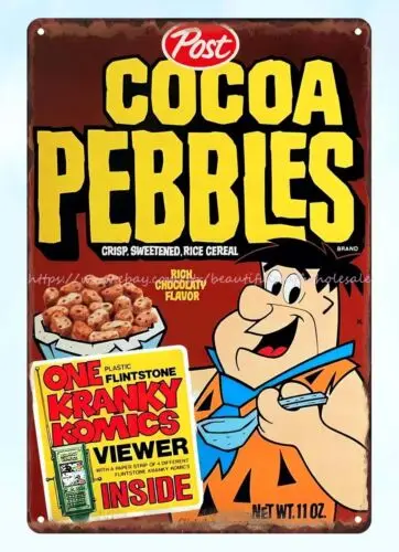 1979 Cocoa Pebbles cereal box art metal tin sign bar club garage ideas