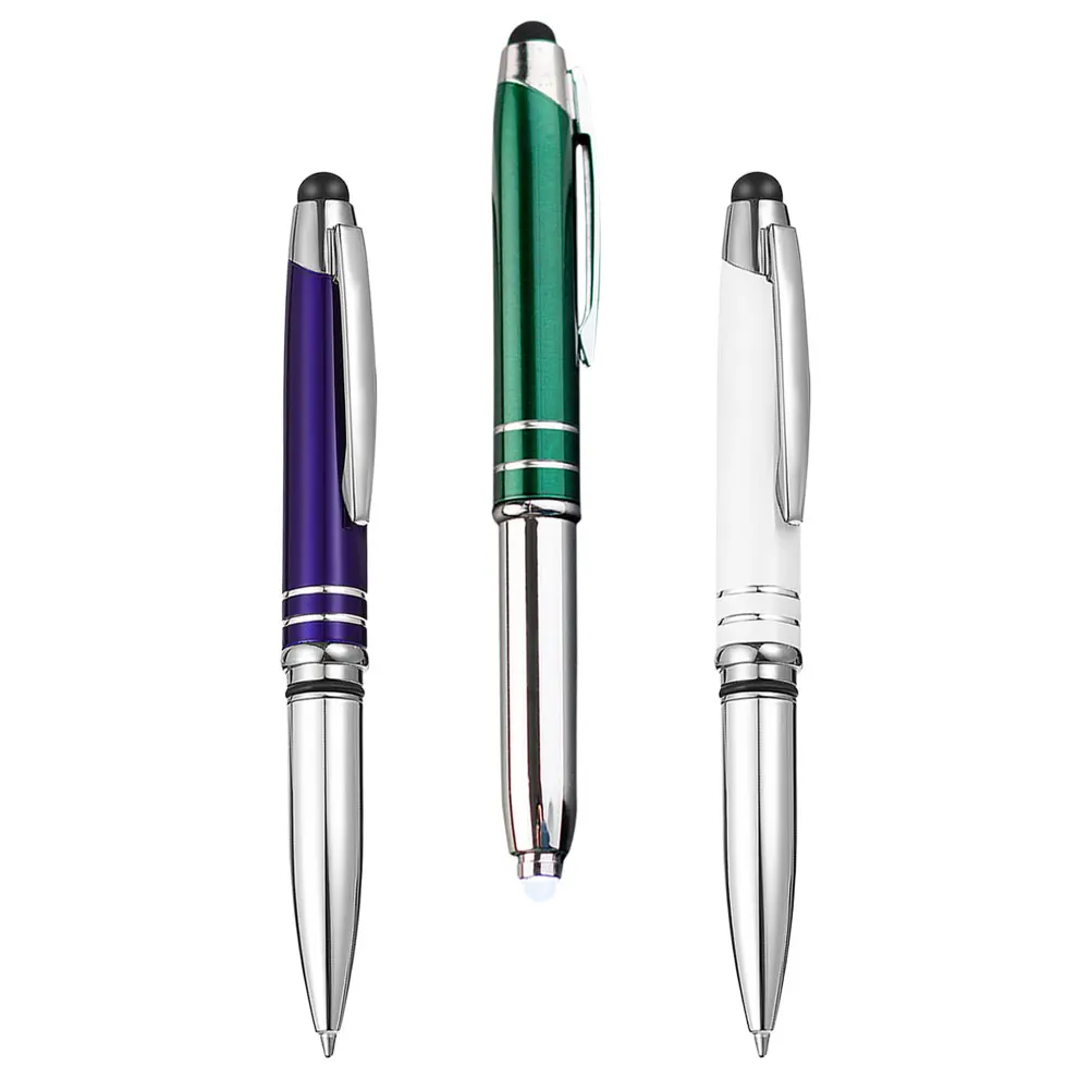 

3 Pcs LED Light Ballpoint Pen with Black Metal Flashlight Tactile Tip Customizable Pens for Dark Environment Writing