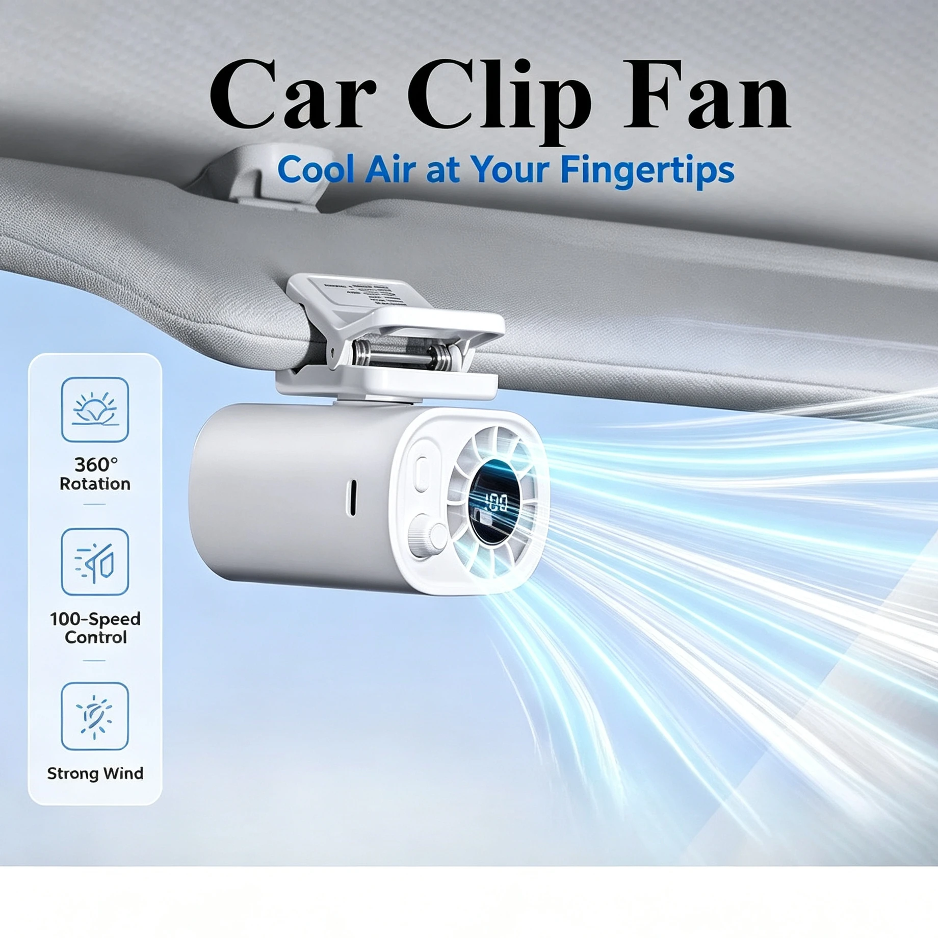 Oscillating Fan Clip - Portable Car Clip Fan 360° Rotatable
