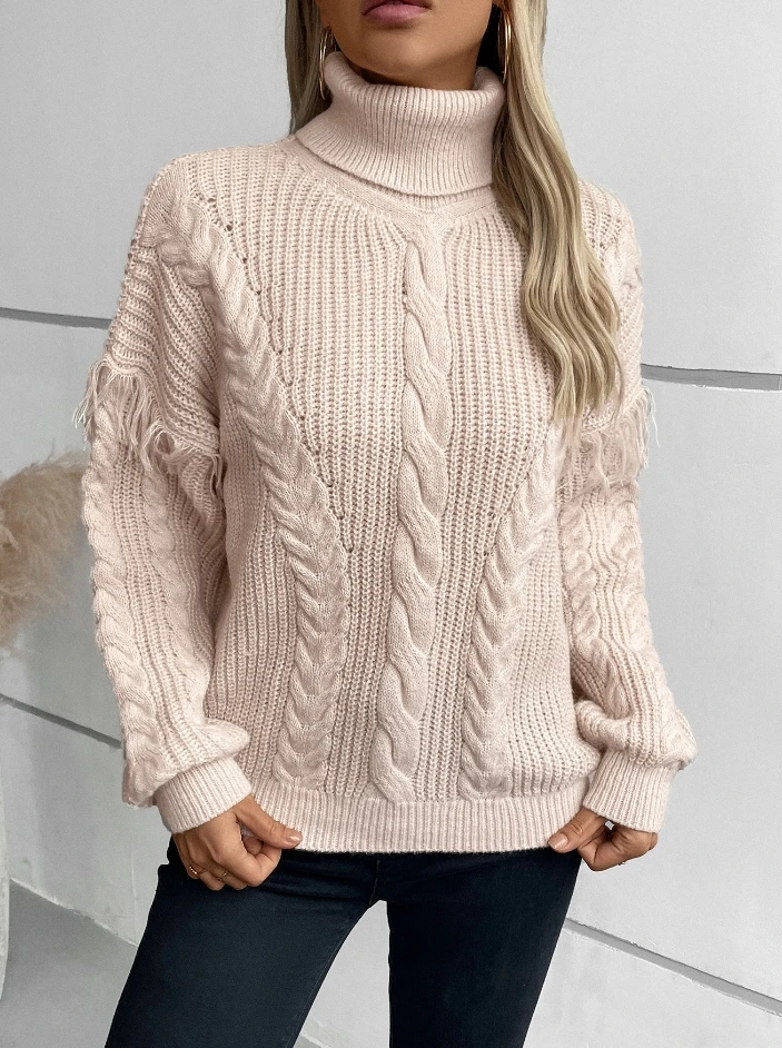 Sweater Pullover wanita, Sweater musim dingin wanita, Sweater Pullover elegan, Sweater Retro warna Solid, Sweater rajut kasual lengan panjang