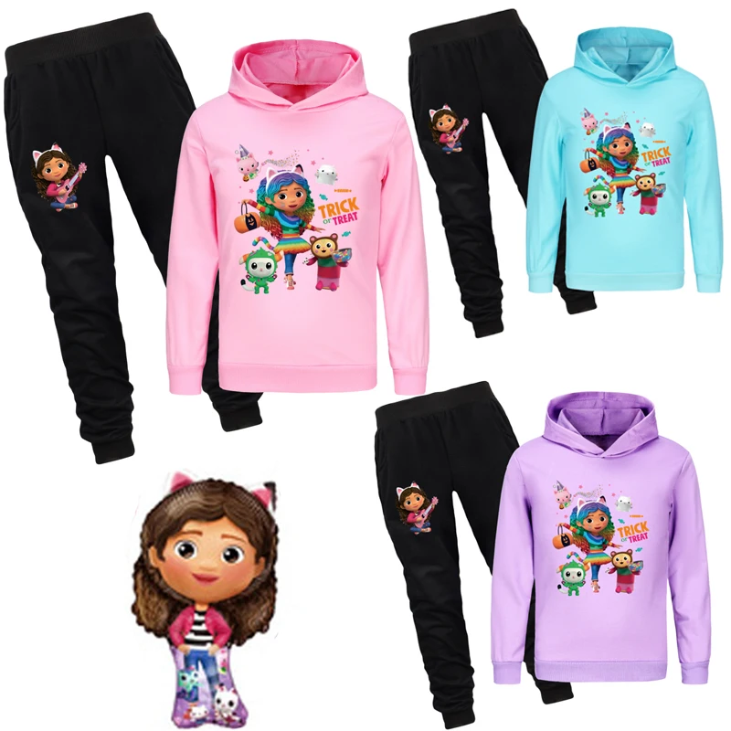 Gabby Dollhouse Kids Clothing Set Girls Cartoon Gabby Cosplay Hoodie Pants 2pcs Suits Child Clothes Teen Sports Children\'s Sets