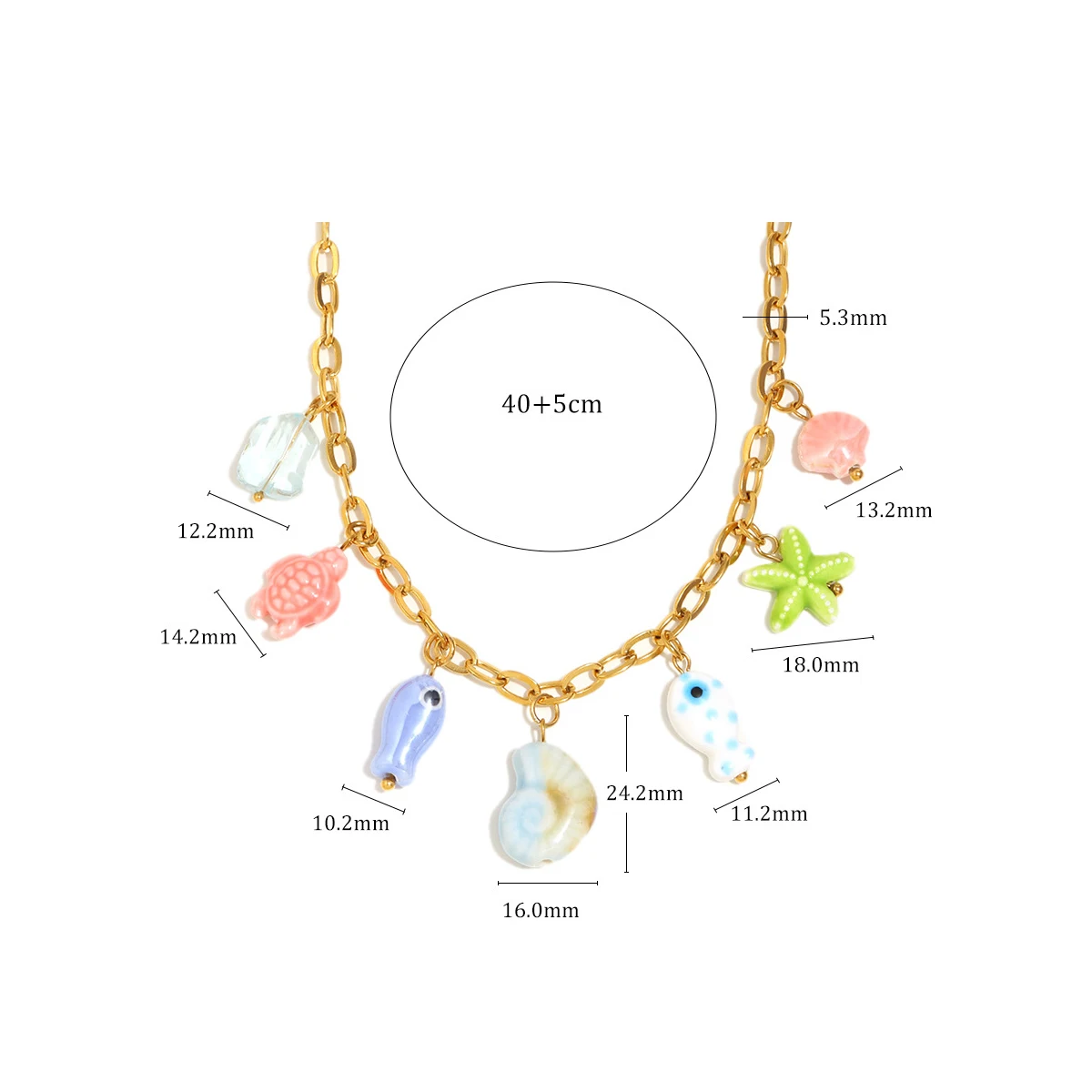 الموضة الملونة الأسماك نجم البحر السلاحف البحرية محارة السيراميك قلادة قلادة الفولاذ المقاوم للصدأ قابل للتعديل مقاوم للماء مجوهرات نسائية