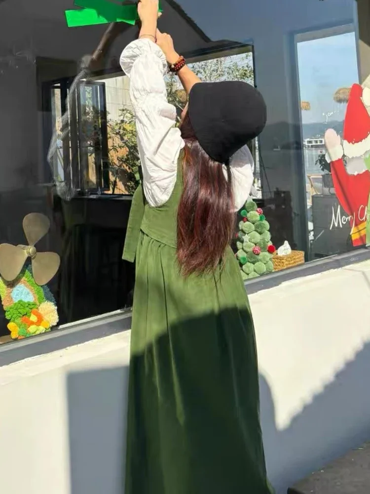 Corduroy Midi Dresses Women Baggy Vintage Bandage Design Tender Sweet Girls Japanese Style All-match Youthful Vestidos De Mujer