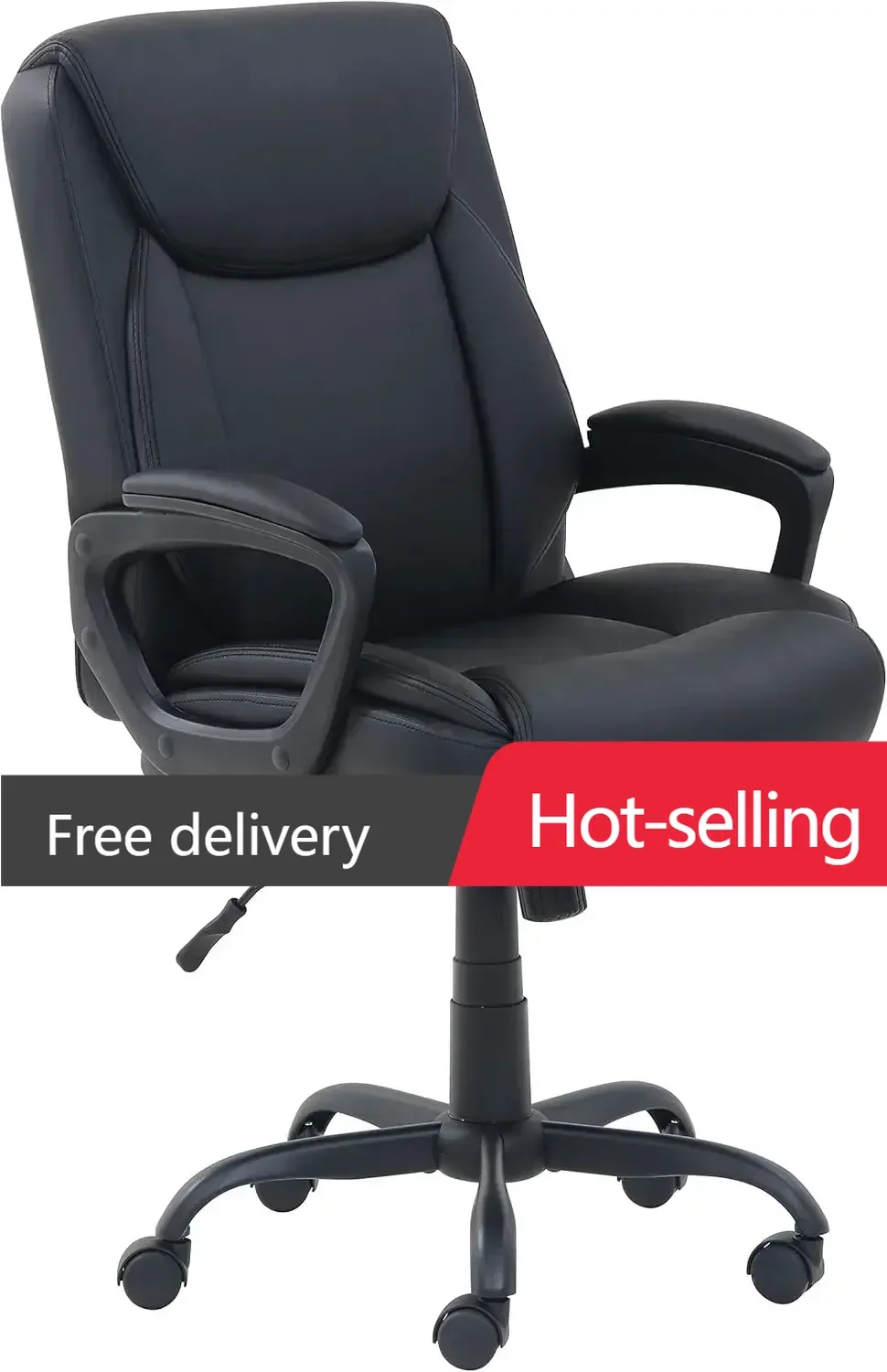 

Classic Puresoft PU Padded Mid-Back Office Computer Desk Chair with Armrest, 26"D x 23.75"W x 42"H, Black