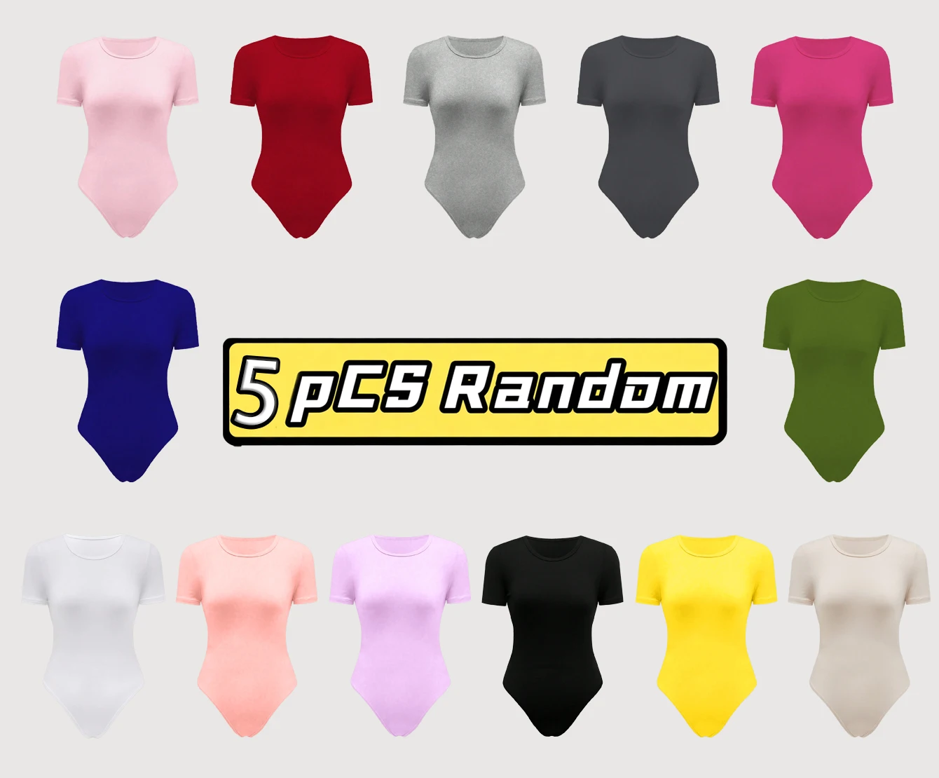 

Five-piece fashionable round-neck short-sleeved, comfortable and versatile one-piece top (colors are random)