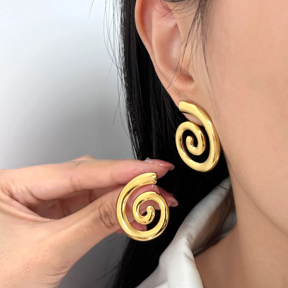 

DIY accessories European and American design high-end new geometric earrings 18K gold stainless steel threaded earrings fashiona