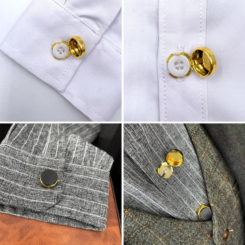 10pcs Brass Round Cuff Button Cover Cuff Links for Wedding Formal Shirt Mens Formal Button Covers Imitation Cufflinks