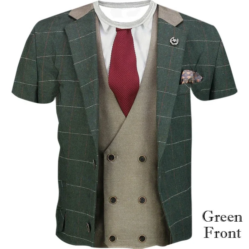 3D Print Sport Quick-dry Breathable Funny Fake Suit Men T-shirt Luxury Designer Cosplay Street Short Sleeve Street Casual Top