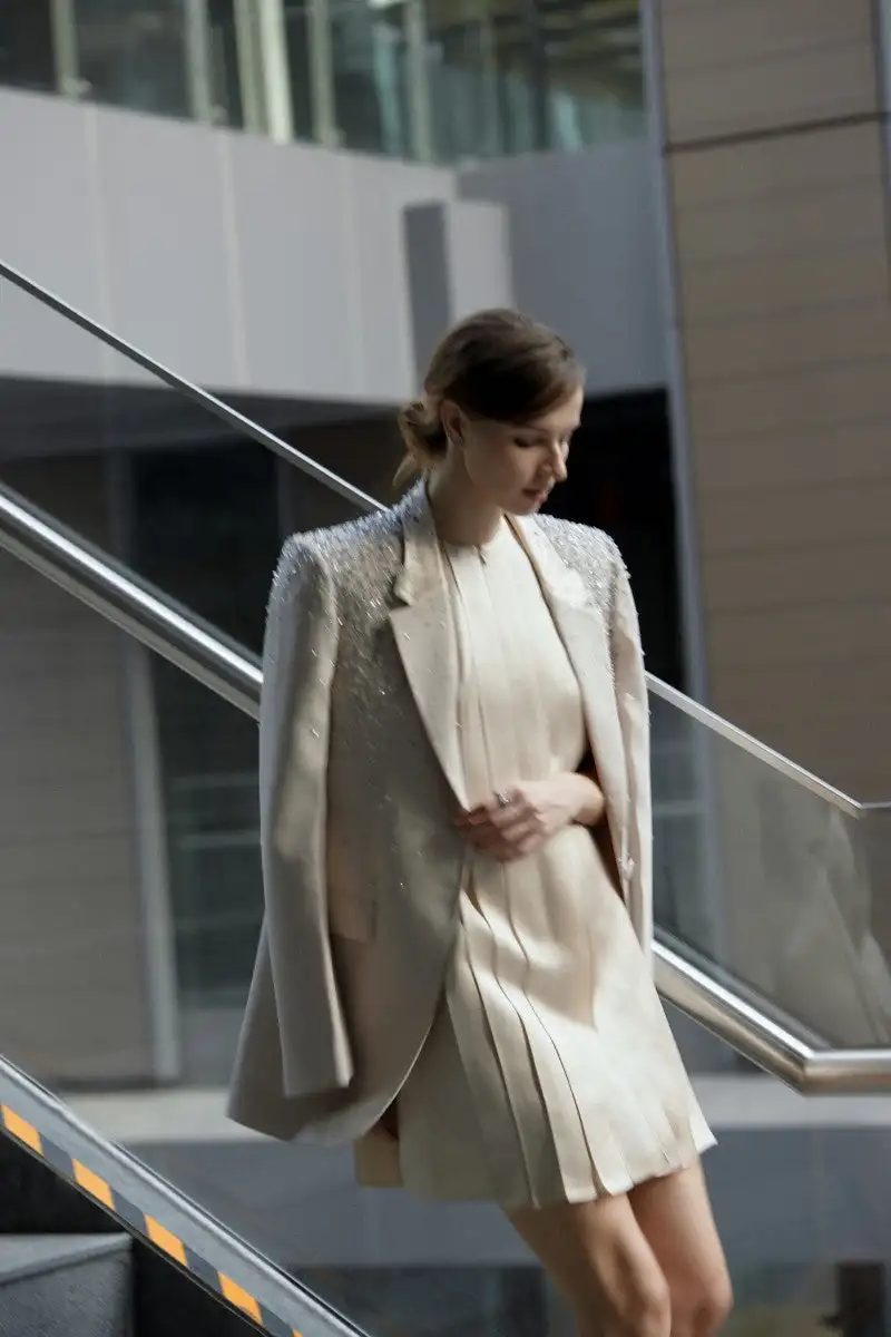 Sparkle Beaded Women Blazer Dress Jacket One Piece Plus Size Customized Wedding Guest Outwear Formal Casual Party Jacket