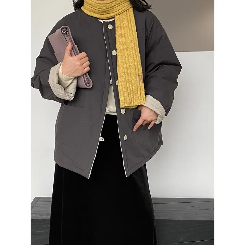 

ZEMOREXMZ Women's winter double-sided can wear retro rhombus loose versatile cotton coat winter coat loose NEW