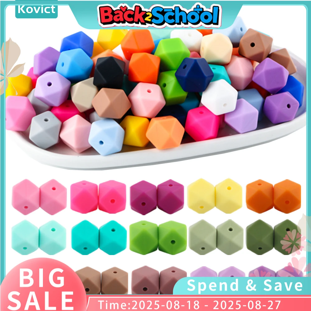 

Kovict 30Pcs Silicone Beads 14mm Hexagon Bead For Jewelry Making DIY Necklace Bracelets Keychain Jewelry Accessories Food Grade