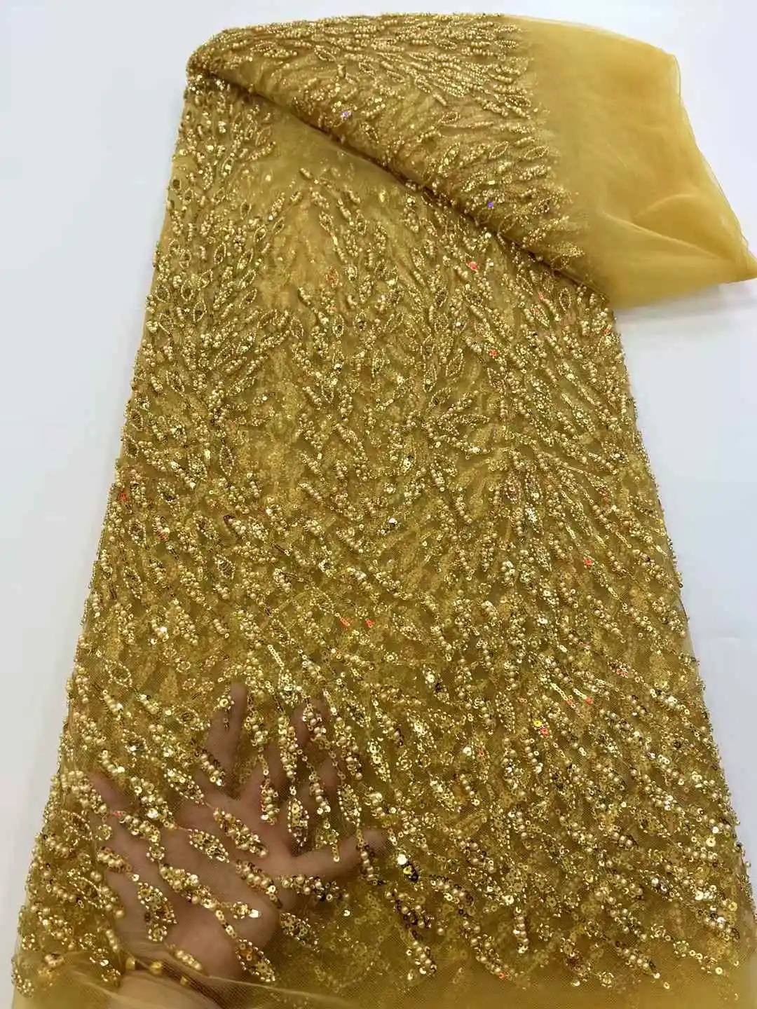 หรูหราแอฟริกันลูกไม้ผ้า 2025 คุณภาพสูงSequinsลูกปัดผ้าลูกไม้สําหรับไนจีเรียภาษาฝรั่งเศสคําผ้าลูกไม้Tulleผ้า,