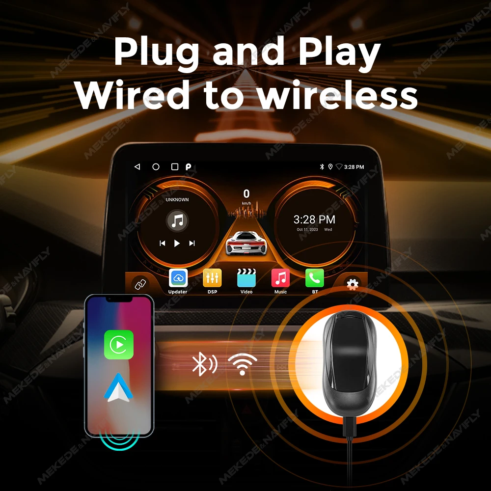 2G+32G 3 in 1 Android Ai Box OEM Wird to Wireless Carplay Android AUTO Universal Support Netflix YouTube Built-in GPS DSP WIFI