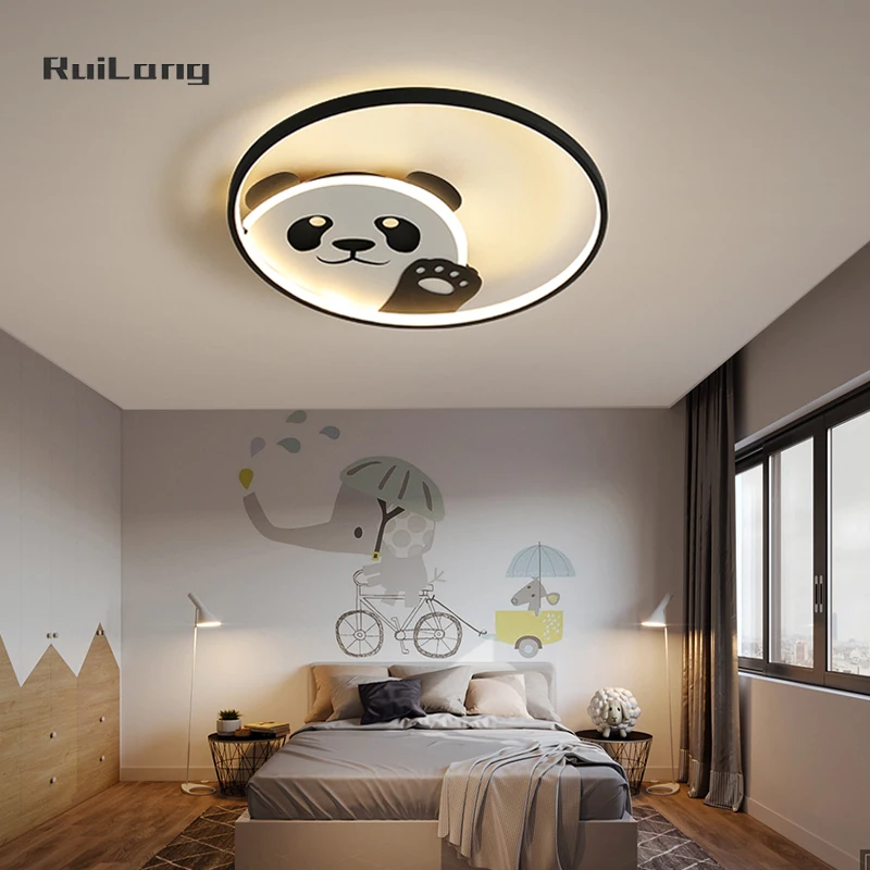 Kawaii Panda Bear Ceiling Lamp For Baby Room Boys Bedroom Decor Cute Cartoon Chandelier Kids Children Animal Led Ceiling Lights