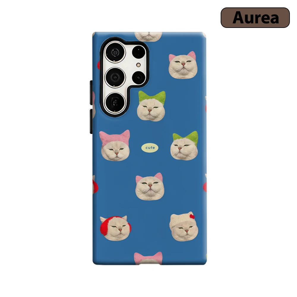 Cute Chic Hatted Cats Phone Case for Samsung Galaxy S25 Ultra S24 S23 Ultra Plus Shockproof Double Layer Tough Back Cover