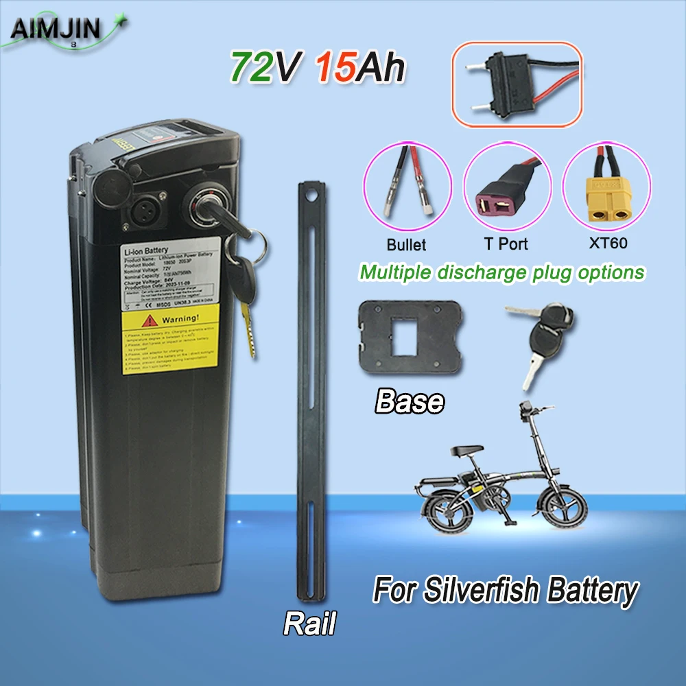 

72V 15Ah For Silver Fish Ebike 500W 750W 1000W BMS 18650 Lithium Battery Pack Replace