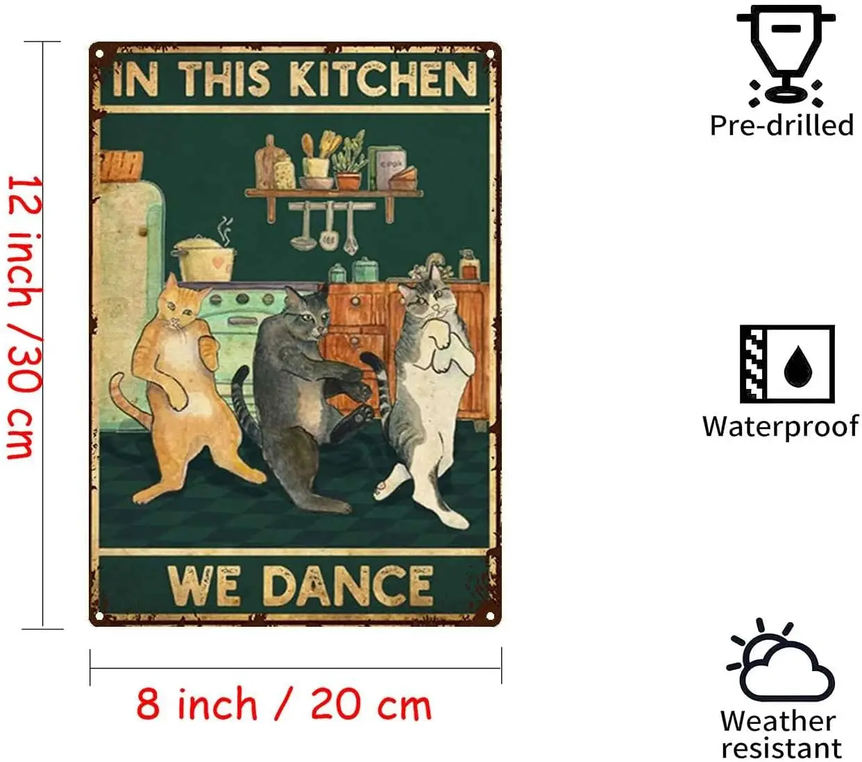 YLUYINOM Tin Sign Funny Cat in This Kitchen We Dance Vintage Poster, Love Cooking Vintage Poster, Love Cat Vintage Poster, Cat C