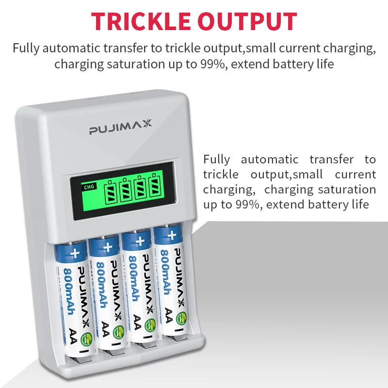 PUJIAMX 1.2V AA/AAA Rechargeable Battery Charger LCD Display Portable Universal Adapter Type C Interface Fast Charging Tool