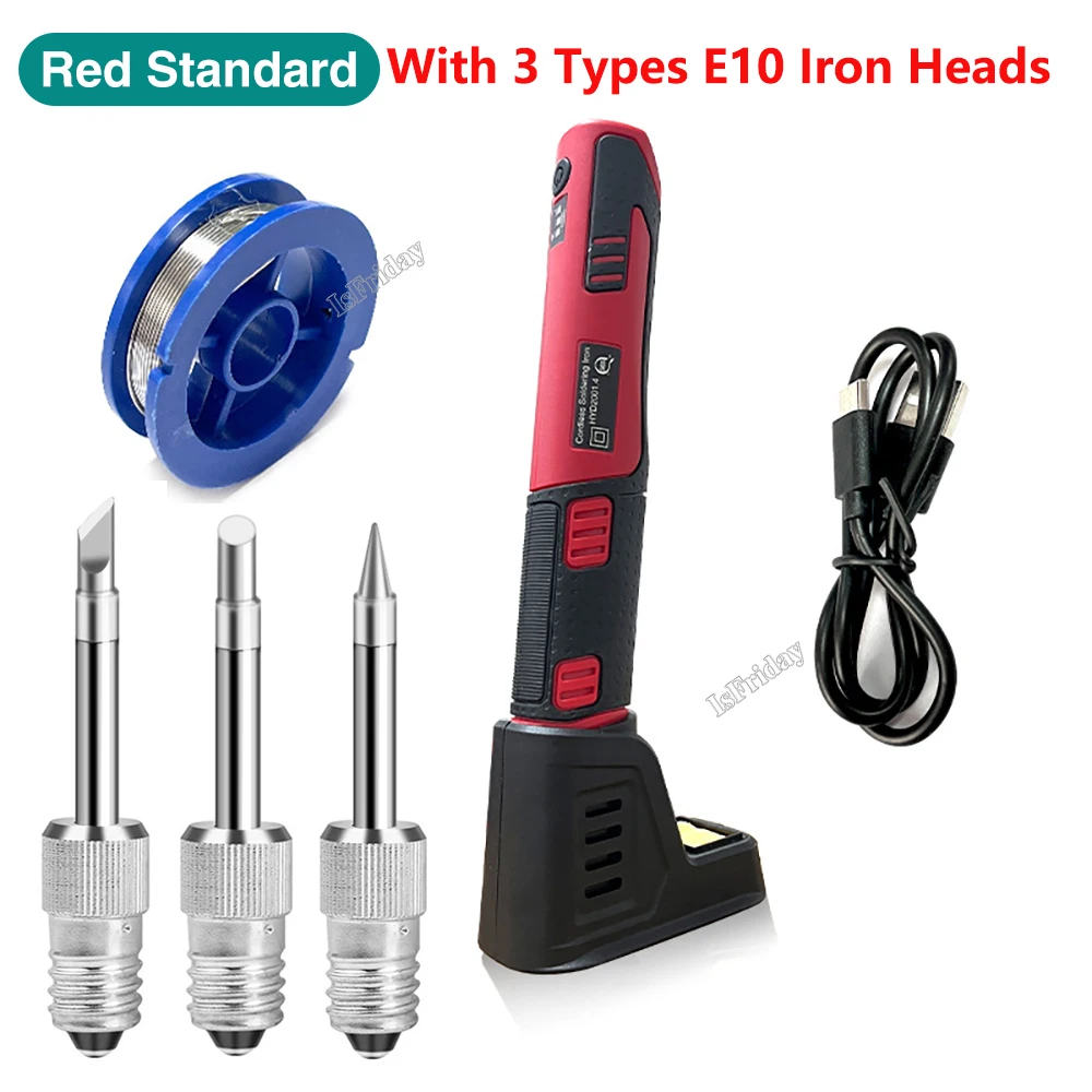 Cordless Electric Soldering Iron Portable Welding Pen Rechargeable Internal Heating Solder Iron Welding Tool with 3Pcs E10 Head