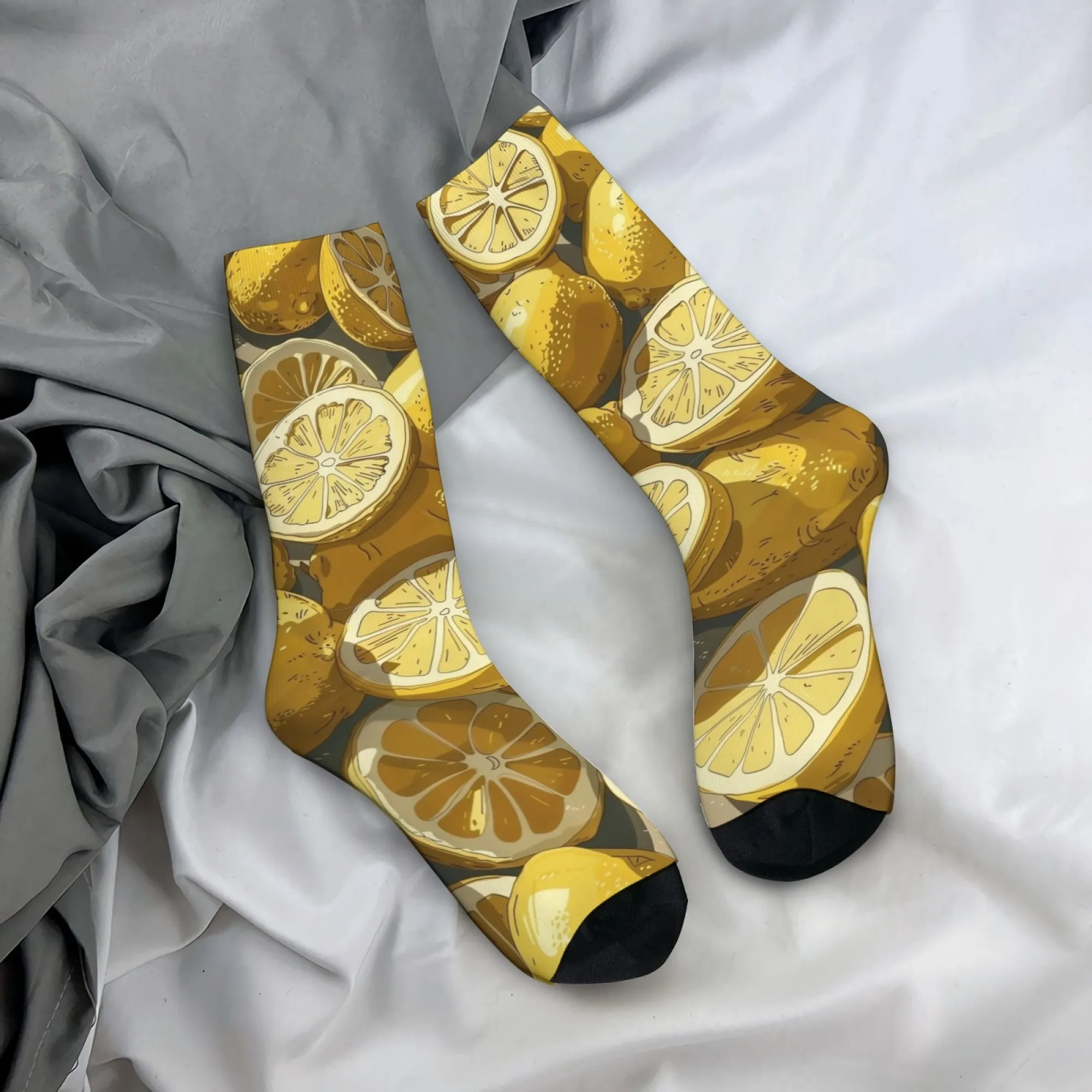 Yellow Lemon Socks Comfortable Soft Lightweight Men's Socks Sports Leisure Hiking Simple Stylish Everyday Wear Funny Crew Socks