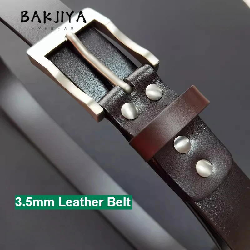 35mm Solid Pure Titanium Belt Buckle Pin Clasp Black Leather Belt for Men, Rustproof Anti Allergy Business Suits Jeans Waistband