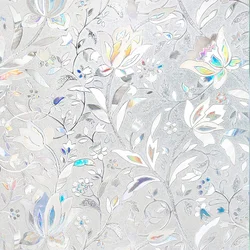 Window Privacy Film Sun Blocking Removable Window Sticker Decorative Glass Film Stained Glass Window Decals Static Cling Flowers