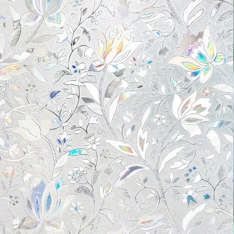 Window Privacy Film Sun Blocking Removable Window Sticker Decorative Glass Film Stained Glass Window Decals Static Cling Flowers