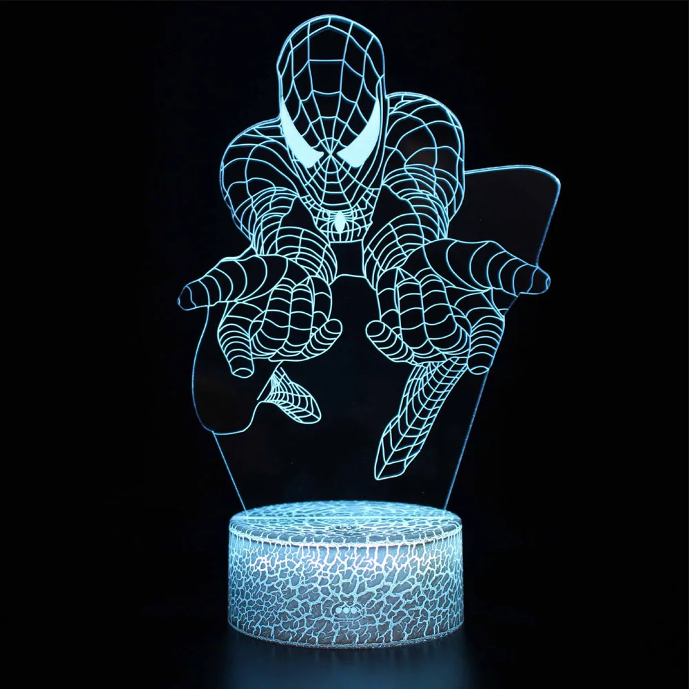 Disney Anime Character SpiderMan Lamp 3D LED Lights Kids Bedroom Lamp LED Toy Model Decoration Kids Gift