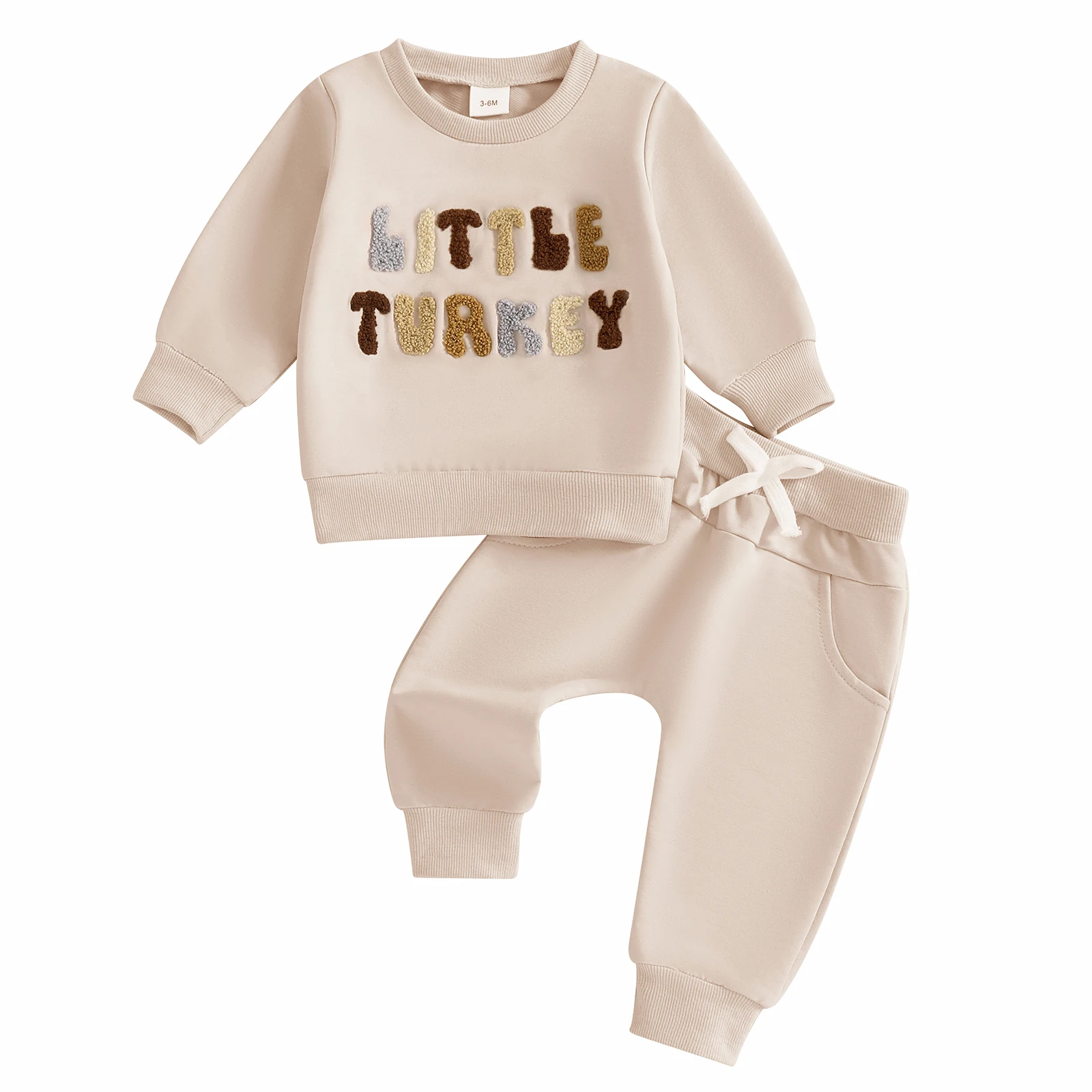 

Комплект штанов для маленьких мальчиков, толстовка с длинными рукавами и круглым вырезом, вышивка букв и штаны, одежда на День Благодарения