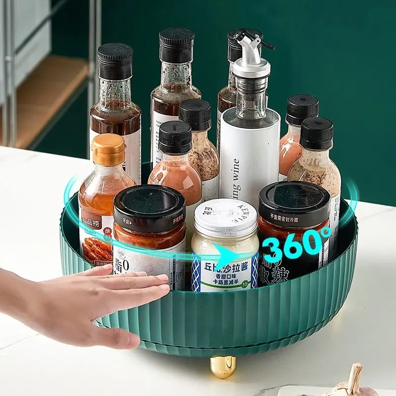 360° Rotating Storage Rack Multifunctional Seasoning Organizer Shelf Oilproof Non-slip Kitchen Supplies Holder for Home