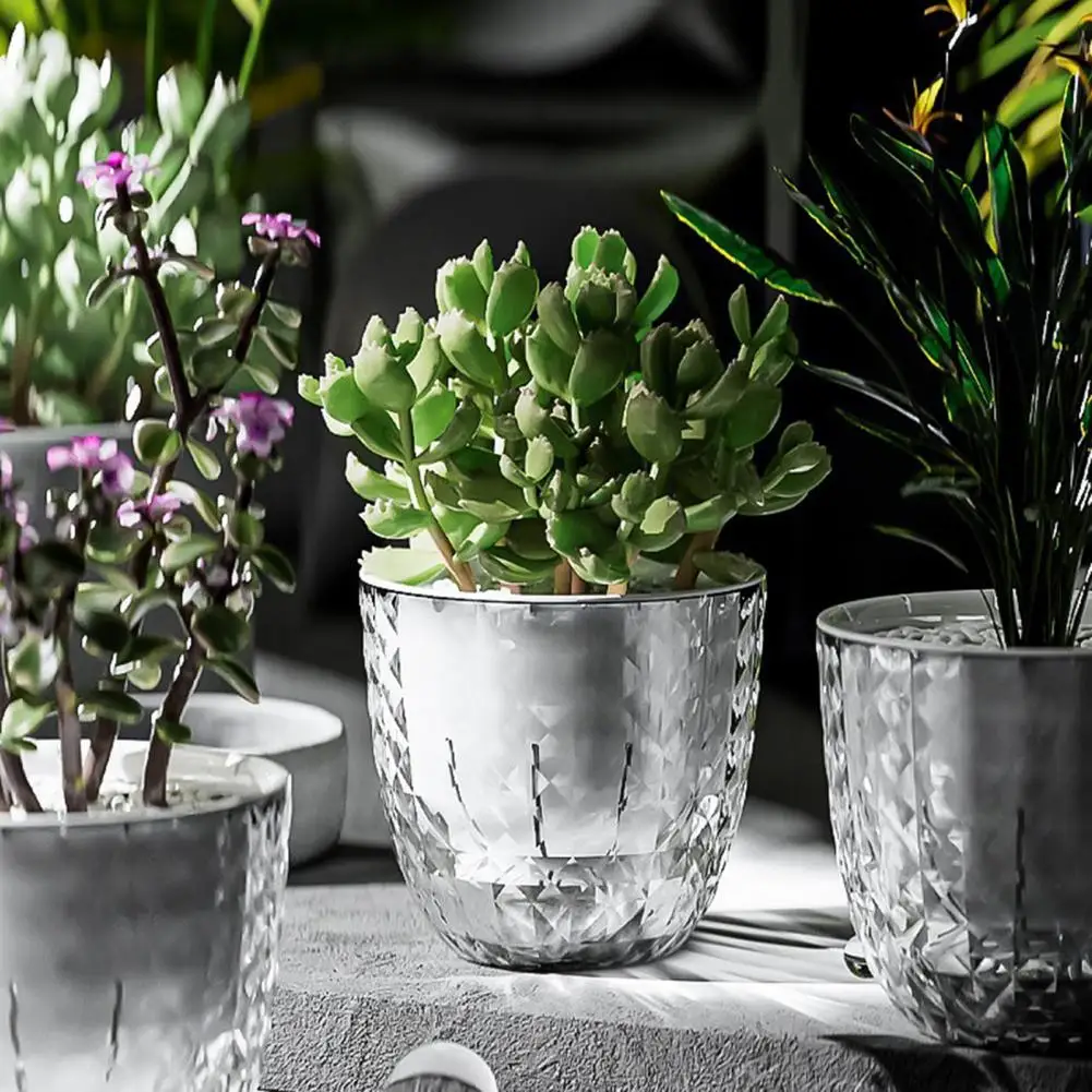 Water Storage Plant Pot Self Watering Flowerpot with Visible Double Layer Rope Planter for Indoor Plants Orchids Herb Gardening