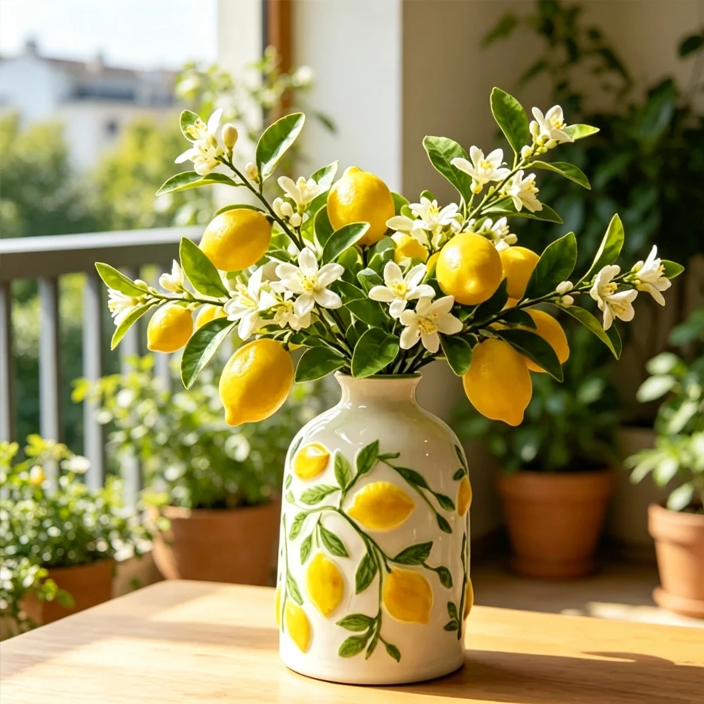 Ceramic Lemon Flower Vase Decoration Hydroponic Flower Planter Flower Arrangement Art Aesthetic Decoration Home Decoration