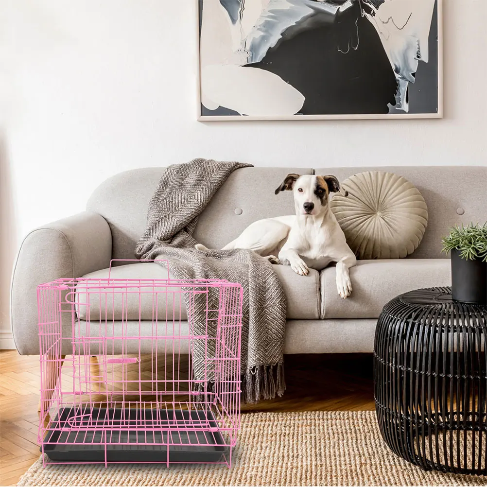 

Pet Cage Dog Cat Pink Metal Crates Medium Iron Wire Foldable Travel Bunny House Indoor Outdoor Durable Small Puppies Kennel Dog