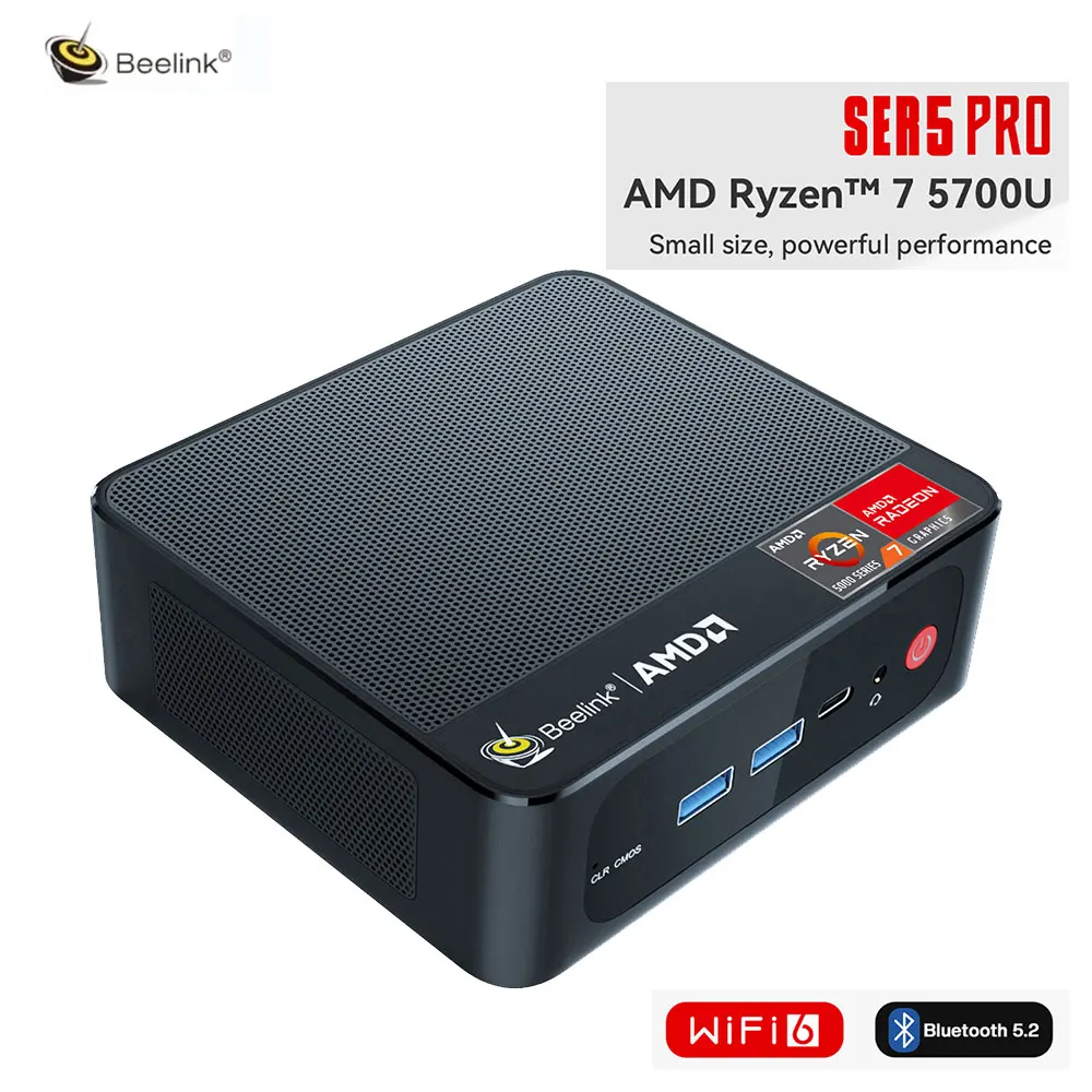 

Beelink SER5 Pro Mini PC Ryzen7 5700U DDR4 16GB 32GB SSD 500GB 1TB NVME SSD Wifi6 BT5.2 Win11 Pro 8 Core Game Desktop Computer