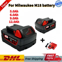 Batterie au lithium aste, 18V, 12,0 Ah, Remplacement pour Milwaukee M18, XC, 48, 11, 1860, 48, 11, 1850, 1840, 48, 11, 1820, 24