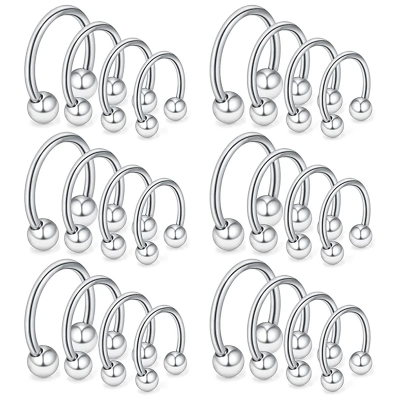 24Pc/set Surgical Steel Eyebrow Lip Nose Hoop Nostril Ear Tongue Piercing Set Piercings Ring Body Jewelry For Women Men Ear Stud