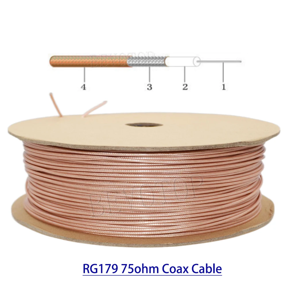 Brown RG-179 RG179 Coaxial Cable Wire Antenna 75Ohm Low Loss for Crimp Connector High Quality 1M-500M