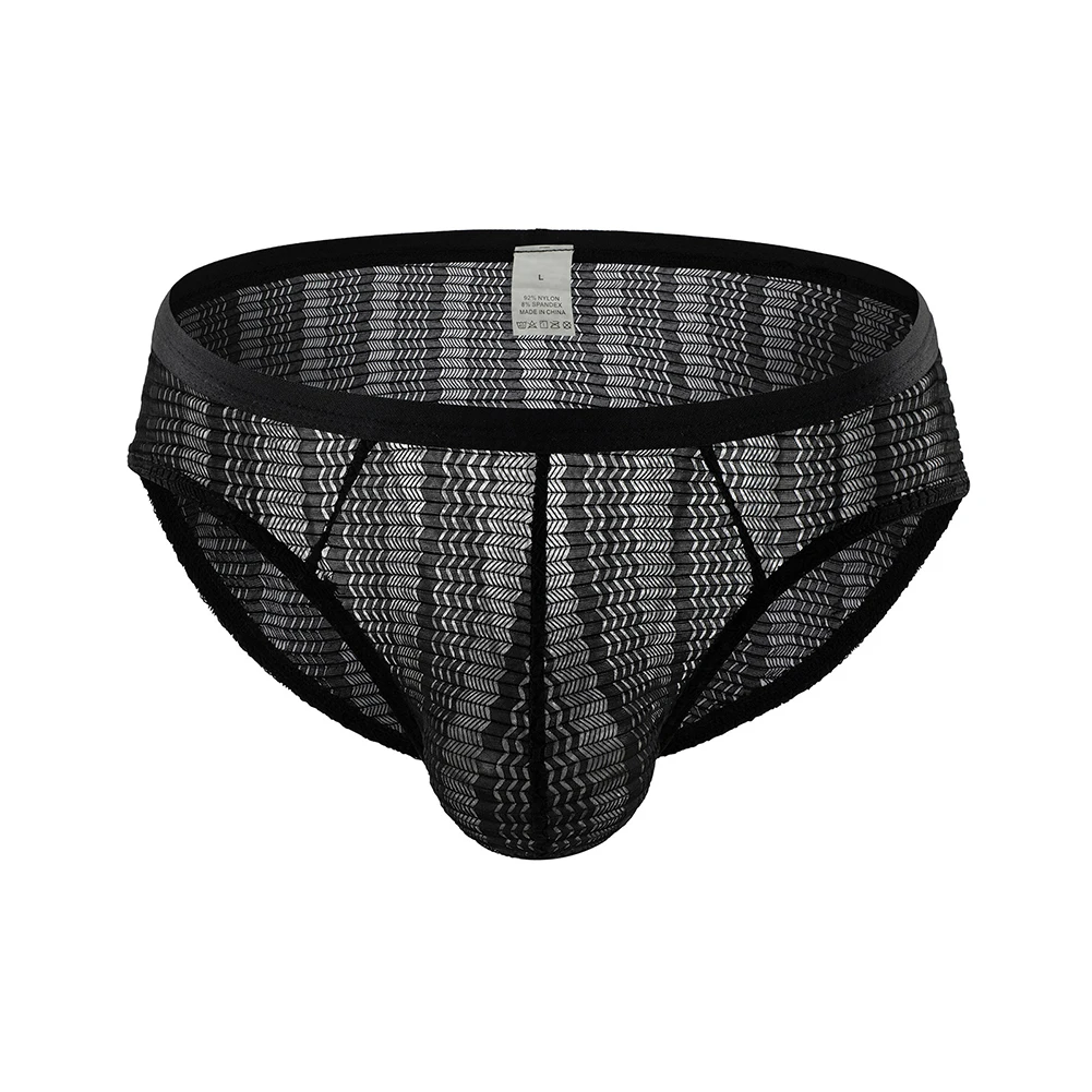 Calzoncillos transparentes de tiro bajo para Hombre, ropa interior Sexy a rayas, bolsa transpirable, Tanga transparente, Calzoncillos antideslizantes