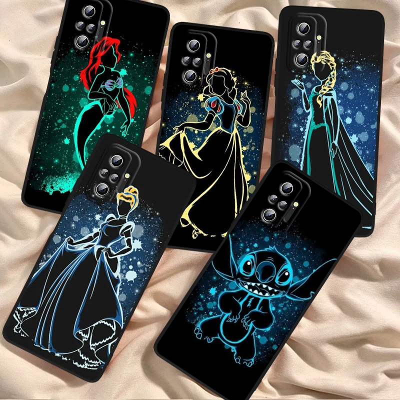 Disney Cartoon Princess Beauty For Xiaomi Redmi Note 13 12R 12 12S Turbo 11 11T 11S 10 10S Pro Plus 5G Black Cover Phone Case