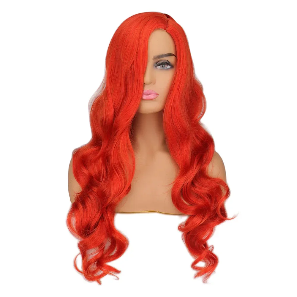 

The Little Mermaid Deep Red Long Wig Synthetic Hair Curly Cosplay Wigs Princess Ariel Wig Role Play Costume