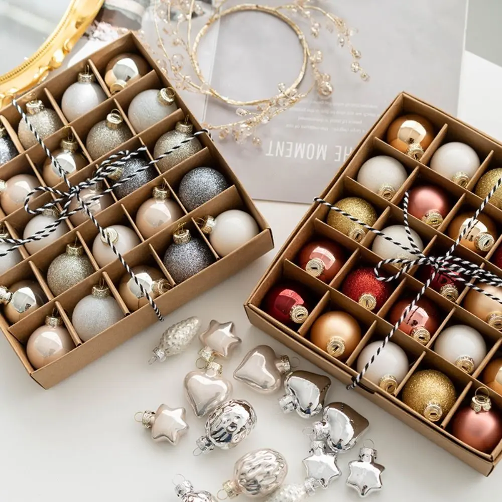 

25PCS Fashion Glass Christmas Ball Set Pink Red Gold Suspensable Xmas Ornament Ball 4cm Xmas Baubles Storefront