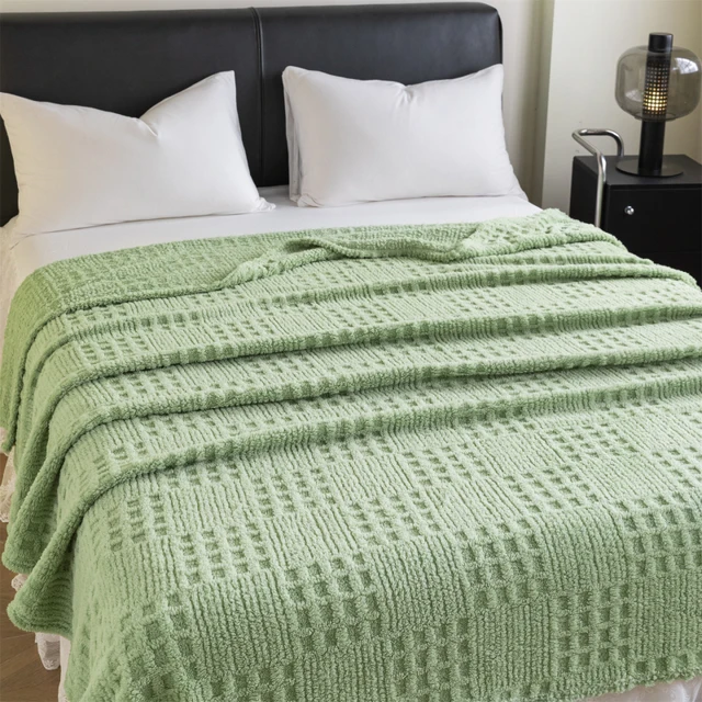 Solid Color Waffle Jacquard Blanket Multi-Functional Comfortable Cotton Velvet Blanket Nap Blanket for Home, Office, Sofa 3