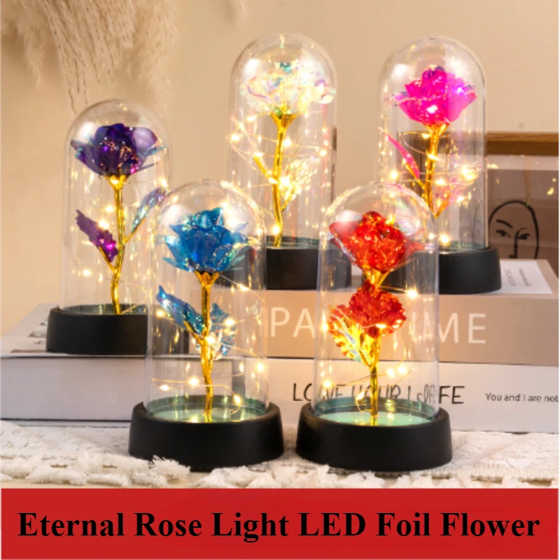 Valentines Day Gift for Girlfriend Eternal Rose LED Light Foil Flower In Glass Cover Mothers Day Wedding favors Bridesmaid Gift