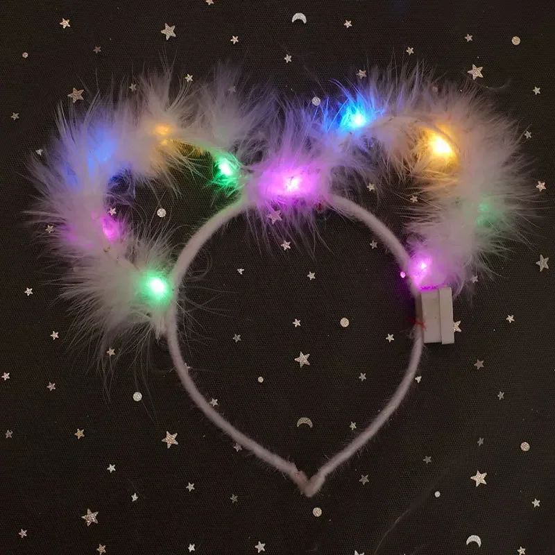 20pcs Women Girl Glow Feather Hairband Night Club Bar Light  Animal Ear Headband  Party   Birthday Wedding Halloween Christmas