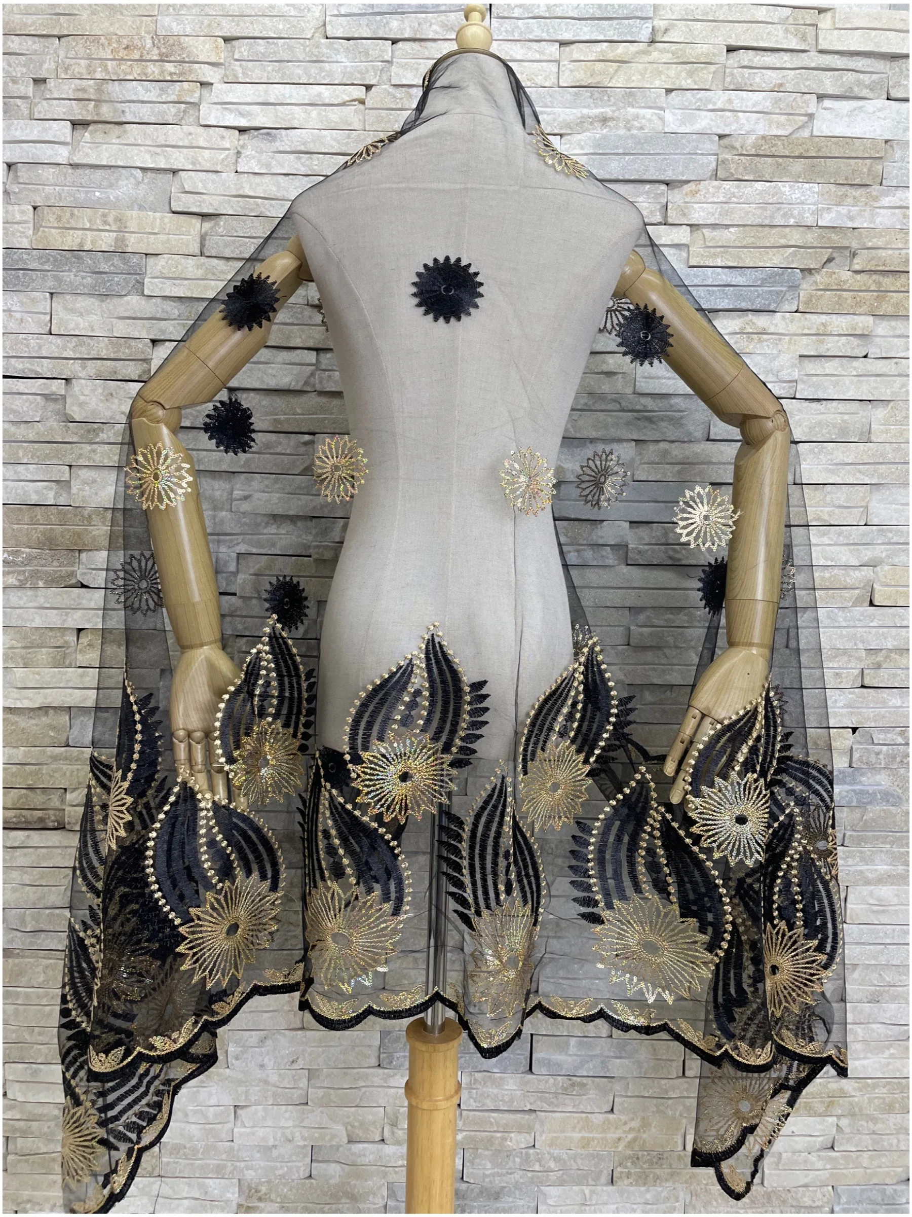 2022 Latest African Muslin Islamic Hijab Dubai Ramadan Net Sequin Embroidery Scarf Pashmina Extremely Soft Turban Women Wraps