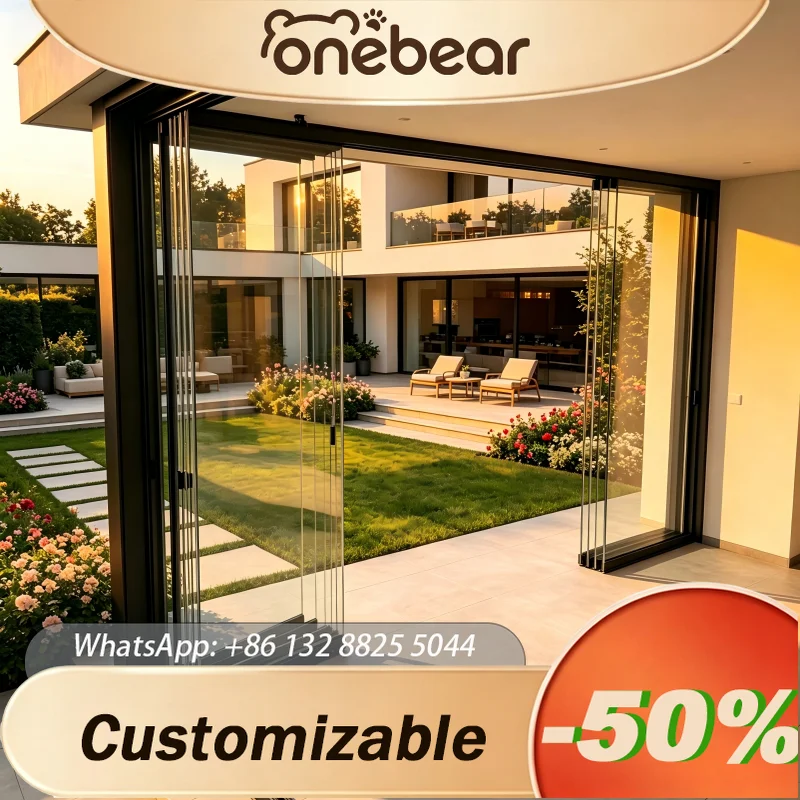Custom Aluminum Frame Tempered Glass Accordion Folding Door Frameless Panoramic Partition For Villa Patio Sunroom Interior Use